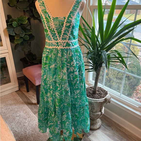 Lilly Pulitzer Midi Dress Botanical Green Safari Sangria - Picture 3 of 7